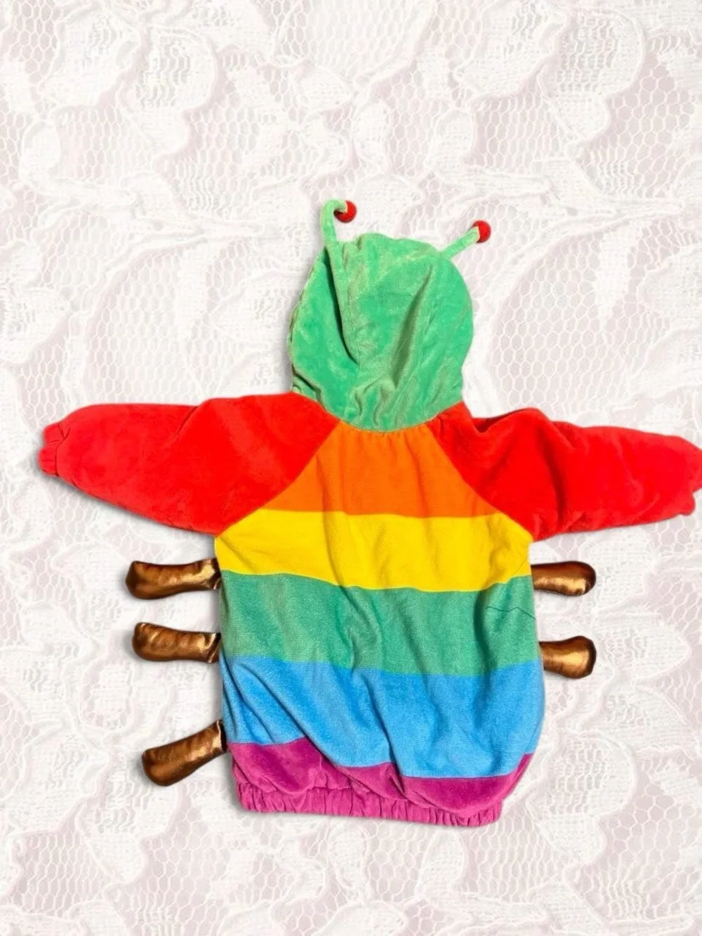 6-12 Months Multicolor Caterpillar Costume Hoodie - Bright Rainbow Play Top
